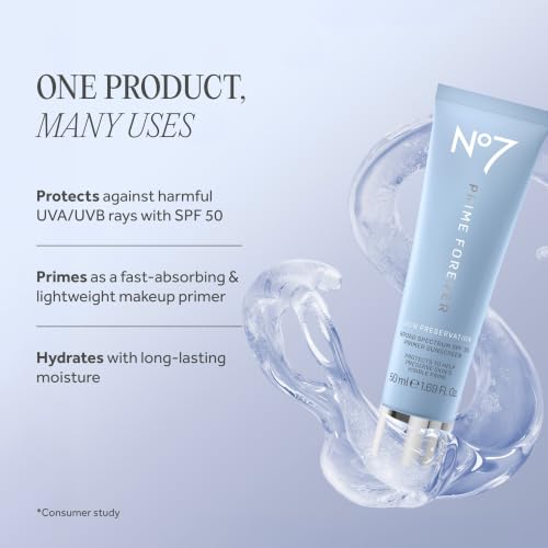 No7 Prime Forever SPF 50 Makeup Primer & Sunscreen, 1.69 oz — Hydrating Face Base