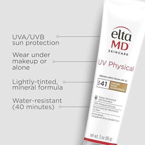 EltaMD UV Physical Tinted Sunscreen for Face, 100% Mineral Active Sunscreen