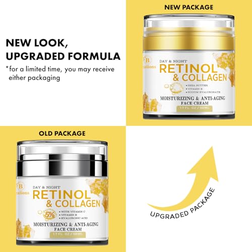 Retinol Cream for Face Anti Aging: Wrinkle Cream for Face Neck with Collagen Hyaluronic Acid - Night Moisturizer for Men Women - Facial Skin Care Gift for Mom Dad Sister