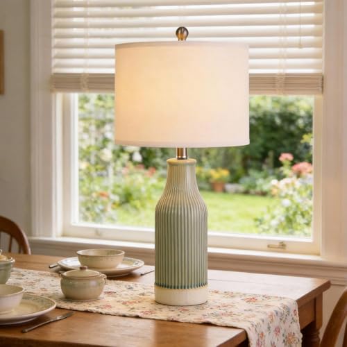 Set of 2 Green Ceramic Bedside Lamps - 23.75" Modern Farmhouse Table Lights