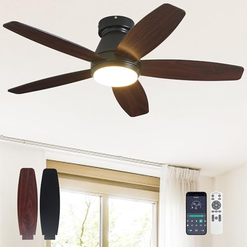 Black 42 Inch Ceiling Fan with Lights & Remote Control - Flush Mount Indoor/Outdoor