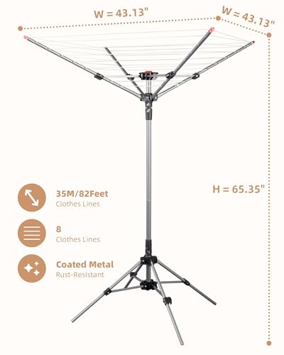 Umbrella Clothes Drying Rack - Portable Indoor Laundry Line with 8 Lines, 82ft - Adjustable Height