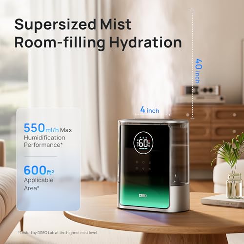 DREO 8L Smart Humidifier for Large Rooms, Warm & Cool Mist, Silver
