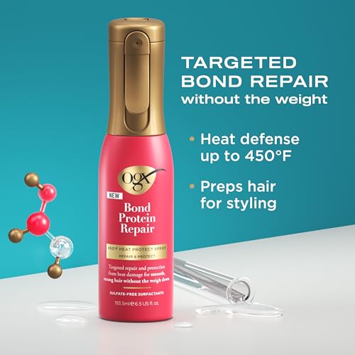 OGX Bond Protein Repair Heat Protectant Bundle - Hair Serum & Spray for Damaged Hair