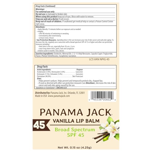 Panama Jack Passport to Flavor - Travel Sunscreen Lip Balm Bulk SPF 45 Stick - 4 Pack Tropical & Vanilla