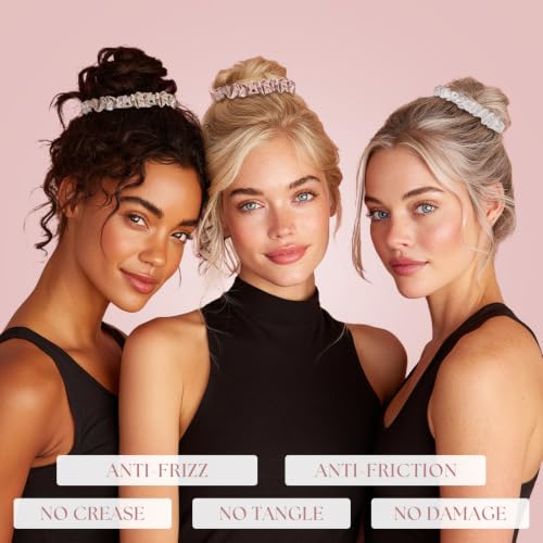 Mulberry Silk Scrunchies 3 Pack - White Pink Champagne Large Hair Ties for Fine, Thin & Sensitive Hair