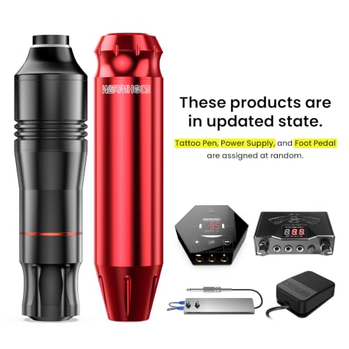 Red Tattoo Gun Kit - Rotary Pen Machine with 10 Cartridges & Ink for Beginners