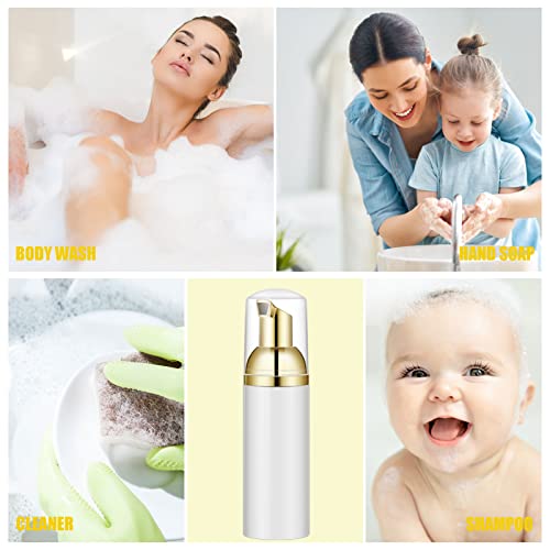 Lil Ray 50PCS White Foam Bottle with Gold Pump, Empty Travel Foaming Dispensers for Hand Soap,Lash Shampoo(2 Oz)