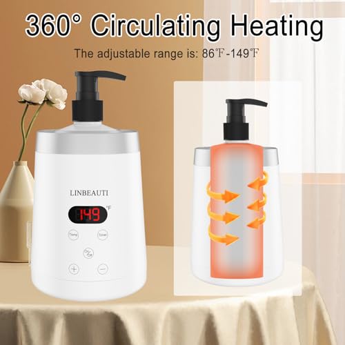 Massage Oil Warmer Bottle Professional Lotion Heater for SPA, Automatic Heated Lotion Cream for Salon, Barber Shops, Home, with Two Oil Bottle Dispenser (White)