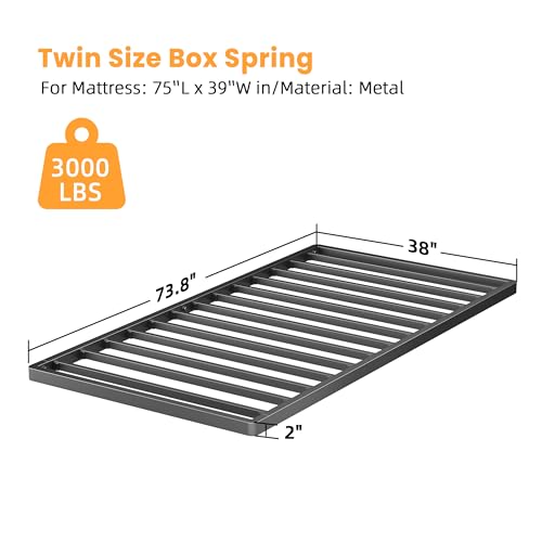 Twin Metal Box Spring 2 Inch Low Profile Bed Slat with Rounded Corners - VIPSHOW