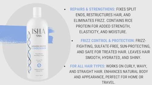 ISHA DNA Keratin Treatment System Conditioner 32 Fl Oz - Sulfate & Paraben-Free, Infused with Coconut Oil, Suitable for All Hair Types