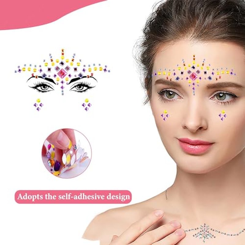 12 Sets Face Jewels Rhinestones Stick on Self Adhesive Face Gems Mermaid Body Jewel Crystal Stickers for Rave Festival Carnival Party Decorations