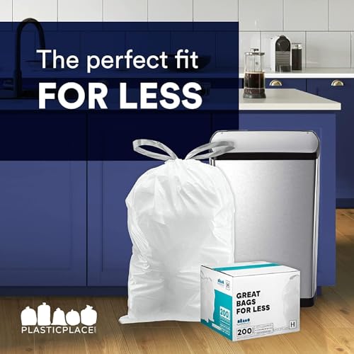 Custom Fit Trash Bags 13-17 Gallon White Tear-Resistant Drawstring Pack of 200 - Unscented Variation