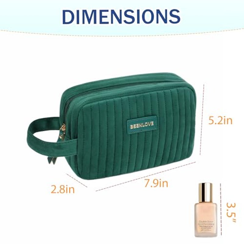 Makeup Bag Travel Cosmetic Bag for Women,Zipper Make Up Pouch with Handle Velvet Soft Toiletry Organizer Storage Bag Cosmetic Travel Cloth Bag(Green)