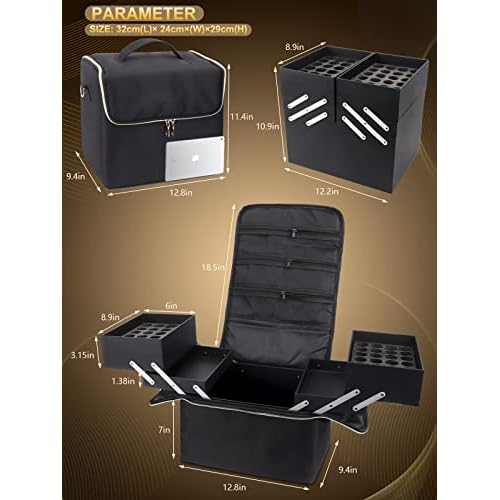 Deciniee Large Makeup Travel Train Case, Upgraded Plus Size Nail Supply Organizers and Storage for Nail Tech, Black 4 Tier Cosmetic Train Case Makeup Box, Nail Polish Makeup Organizer and Storage Bag