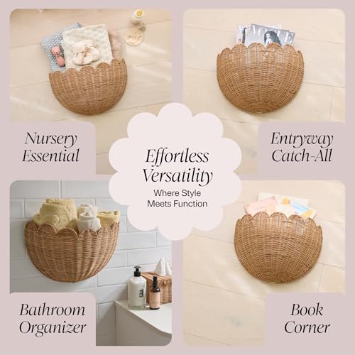 BEBE BASK Scalloped Wicker Wall Basket - Mocca, 16x10x7 Inches