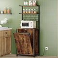 Bakers Rack with Power Outlet and Trash Can Storage - Kitchen & Dining Organizer