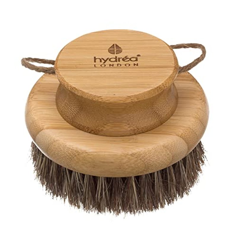 Hydr?a London Round Natural Body Brush with Mane/Cactus Bristle for Dry Brushing to Exfoliate, Remove Dead Skin, Cellulite and Aid Lymphatic Drainage.