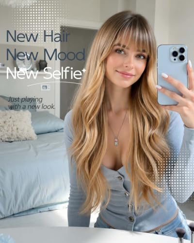 Wigs for Women Long Wavy PuffPro Voluminous High Crown with Bangs - Maple Syrup Brown