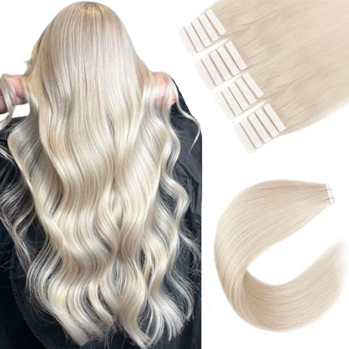 Silky Straight Tape-In Hair Extensions - 100% Remy Human Hair, Blonde 14 Inch, 50g