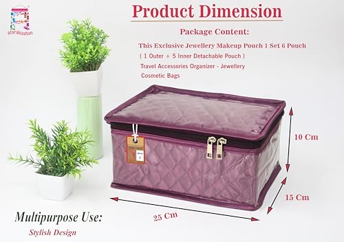 Purple Satin Makeup & Jewelry Organizer Bag for Women - Travel Cosmetic Pouch