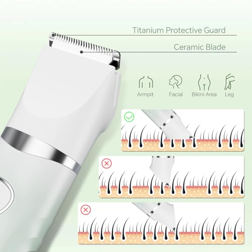 RUIBO Bikini Trimmer for Women, 3-in-1 Painless Electric Razors for Silk Skin, Wet/Dry Body Hair Shaver for Face Nose Eyebrow Arms Armpit Legs Pubic Area, IPX7 Waterproof, Ceramic Blade
