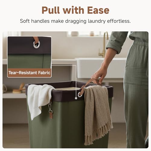 Green 160L Laundry Basket with Wheels and Soft Handle - StorageWorks