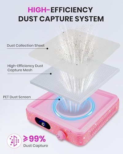 Pink Corded Nail Dust Collector with 10 Speed Levels & Powerful Suction