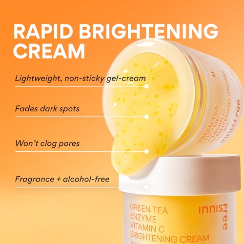 Innisfree Green Tea Enzyme Vitamin C Brightening Cream 50ml - Korean Face Moisturizer with Hyaluronic Acid for Dark Spots & Radiance
