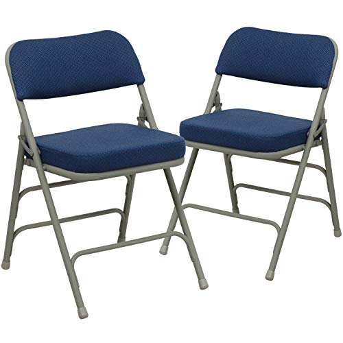 Navy Fabric & Gray Frame Folding Chairs Set of 2 - Heavy-Duty, Padded, Portable