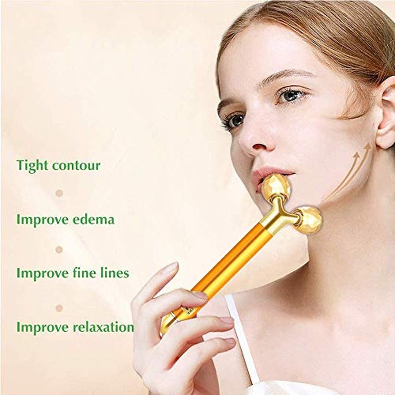 DANGSHAN 2-in-1 Electric Face Massager 24k Golden Facial Massager, 3D Roller and T Shape Facial Roller Massager Kit Skin Care Tools