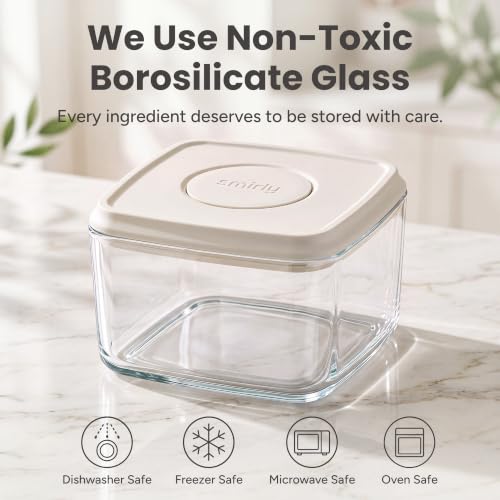 SMIRLY Glass Airtight Food Storage Containers with Pop Lids - White, 8-Piece Set