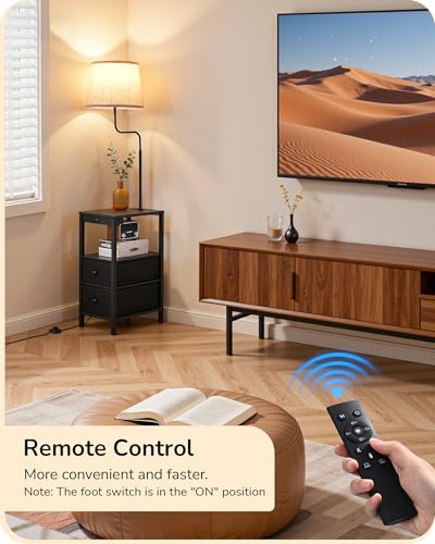 EDISHINE Black Floor Lamp with Table and USB Ports - Dimmable & Remote Control