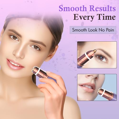 Eyebrow & Facial Trimmer: 2 in1 Rechargeable Facial Hair Removal & Eyebrow Shaver - Body Razor with Built-in LED Light (Purple)