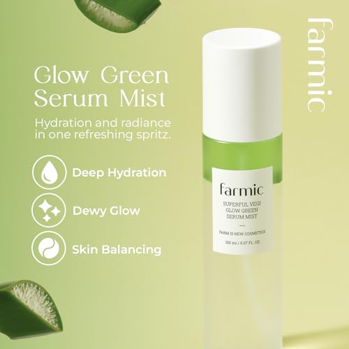 Superful Vegi Glow Green Serum Mist | Spray Facial Essence Soothing Calming Radiant Skin Enhance with Aloe & Omija Vegan Light-weight Face Moisturizer Korean Daily Skincare (5.07 fl.oz/150ml)