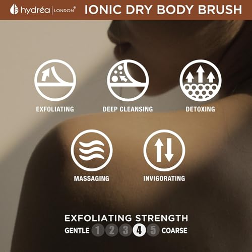 Hydrea London Ionic Copper Glow Dry Body Brush ? Skin Exfoliating & Energising Copper Bristle, Lymphatic Drainage, Dry Massage