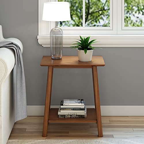 16.25-Inch Pecan Mid-Century Modern Side Table with Shelf - Plank+Beam