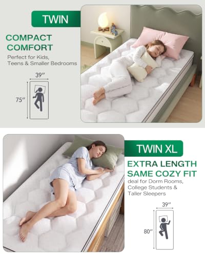 Twin Size 4-Inch Dual Layer Memory Foam Mattress Topper - White
