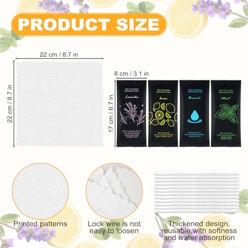 Moist Cotton Towel Bulk Moist Towelettes Individually Wrapped 8.7" x 8.7",White Towel Services,Refreshment Pre Moistened Towels Lavender,Lemon,Mint and Unscented for Sport Party Spa (pack of 100)