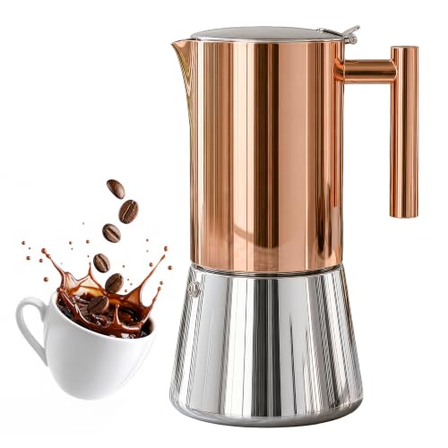 Large 12-Cup Rose Gold Stainless Steel Moka Pot - 600ml Stovetop Espresso Brewer