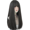Long Synthetic Hair Wig for Women - 23 Inch Black Brown Straight Cosplay & Party Wig with Bangs - Adjustable Fit