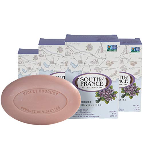 Violet Scented Triple-Milled French Body Soap with Shea Butter - 6 oz Bar (Pack of 4) | Vegan & Non-GMO