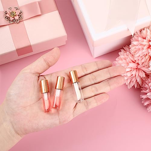 Jinei 150pcs Mini Lip Gloss Tubes 1.2ml Clear Refillable with Rose Gold Cap