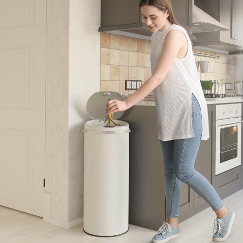 iTouchless 13 Gallon Round Sensor Trash Can with Lid - Alpine White
