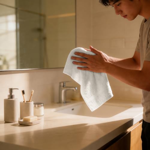 Avalon Towels White Face & Wash Cloths Pack of 48 - 12x12 Inch Cotton Towels