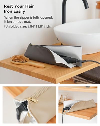 Heat-Resistant Curling & Flat Iron Holder with Travel Mat - Orchid Pink & Beige