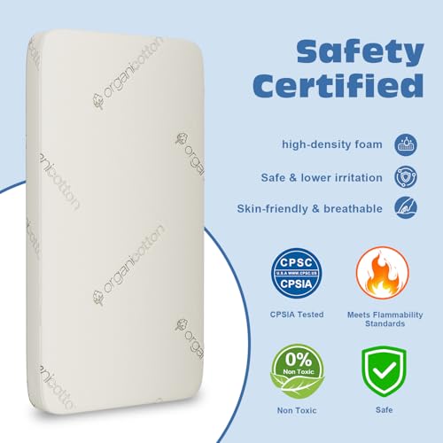 Full Organic Cotton Toddler & Crib Mattress - Breathable, Firm 5 Inch