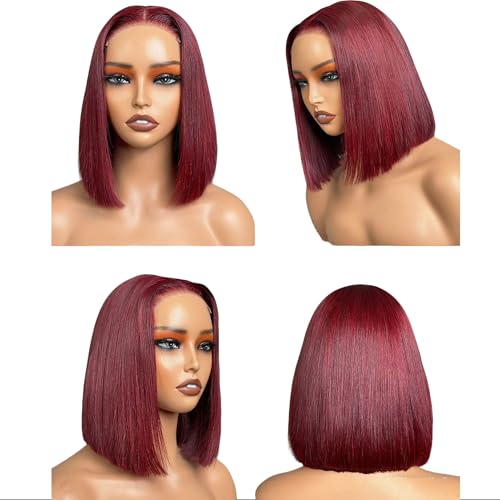 10 Inch Burgundy Human Hair Bob Wig - Natural Look & Pre-Plucked Hairline