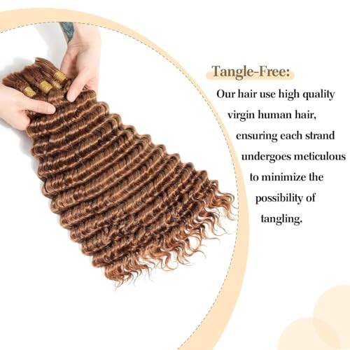 30# Brown Human Braiding Hair - 22 Inch Deep Curly Wave for Boho Braids - 2 Bundles