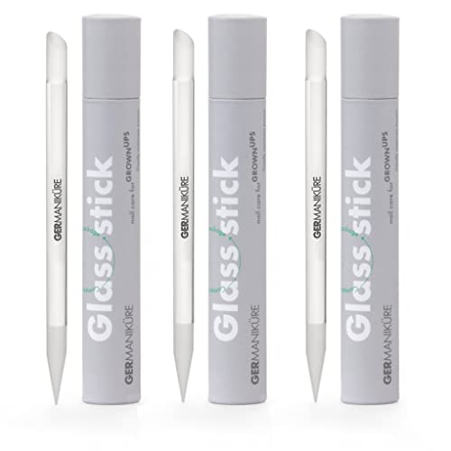 GERMANIKURE Glass Cuticle Stick, Set of 3 - Cuticle Pusher, Remover, Callous & Dry Skin File, Nail Shaper - Ethically Made in Czech Republic - Professional Cuticle Care Tool - No Case